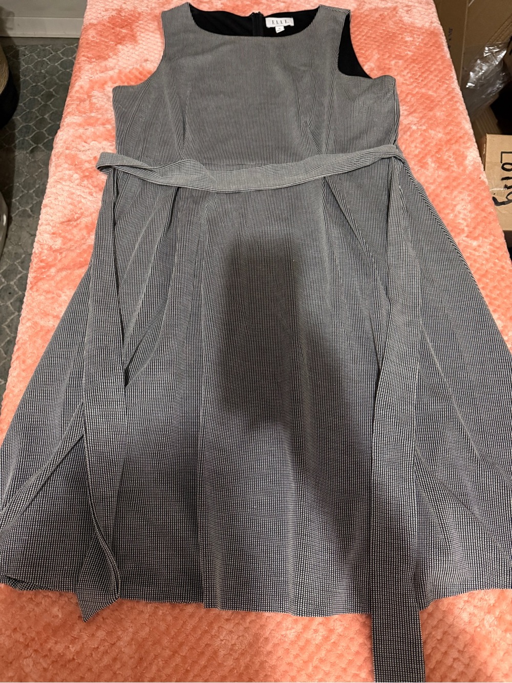 Elle Black and Gray A-Line Skirt Dress with Waist Tie